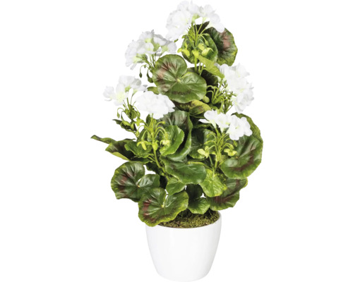 Plante artificielle Géranium dans pot en céramique H 40 cm blanc