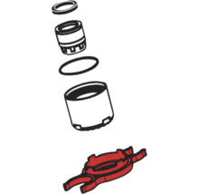 Schéma éclaté du kit d''installation sanitaire avec joints et raccords