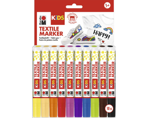 Marabu Kids Set de marqueurs textiles avec dix stylos pour peindre sur les textiles