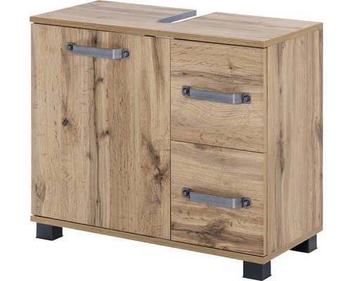 Waschbeckenunterschrank Möbelpartner Milan BxHxT 65.1x59x32 cm wotaneiche Waschbeckenunterschrank mit einer Tür und zwei Schubladen in Holzoptik