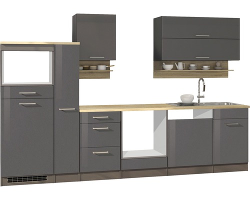 Held Möbel Küchenzeile Mailand 310 cm Frontfarbe grau Matt Korpusfarbe graphit