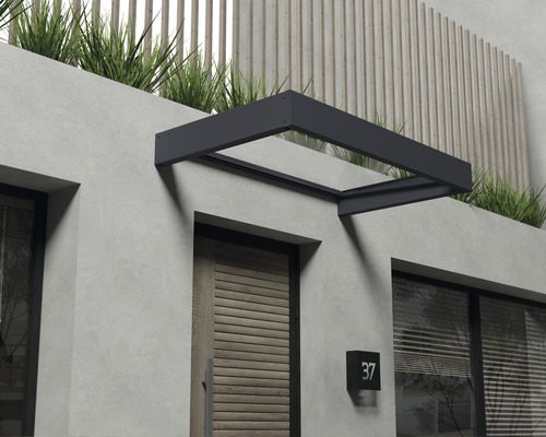 Vordach aus Metall über einer Haustür