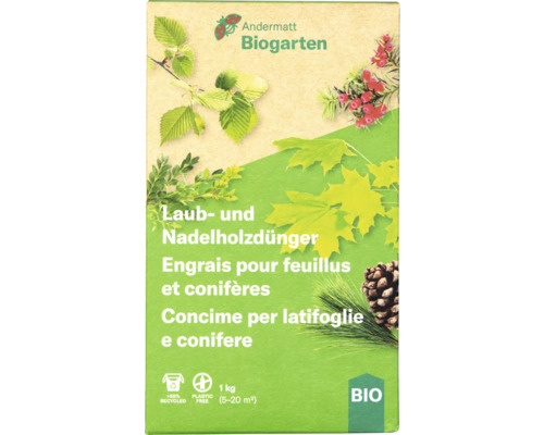 Engrais pour feuillus et conifères Andermatt Biogarten 1 kg Emballage d''engrais pour feuillus et conifères Andermatt Biogarten