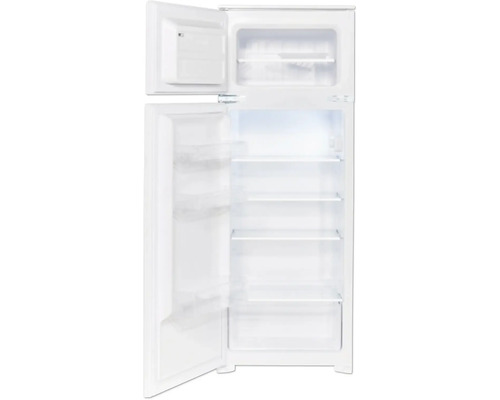 Réfrigérateur blanc ouvert avec compartiment congélateur supérieur