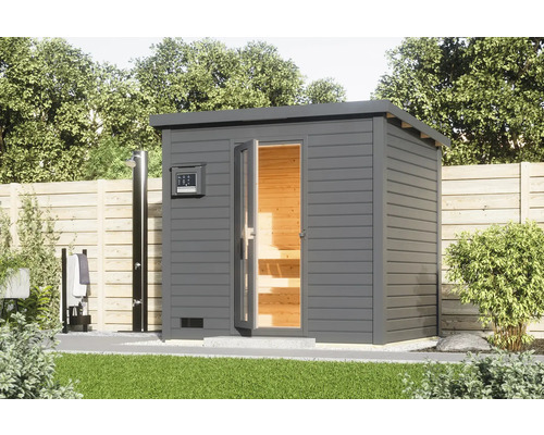 Sauna extérieure avec douche dans le jardin