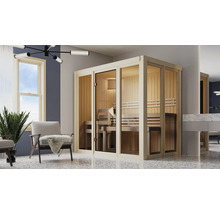 Sauna modulaire Karibu Iravos 3 sans poêle et porte tout verre bronzée