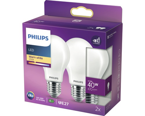 Philips LED-Lampen im Doppelpack, warmweiss, 2700 Kelvin, E27 Sockel