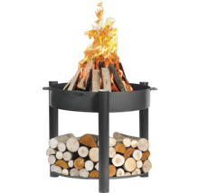 Brasero en acier avec bûches et flammes