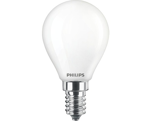 LED Tropfenlampe matt P45 E14/4,3W(40W) 470 lm 2700 K warmweiss 2 Stück Philips Logo auf einer Tropfenlampe mit E14 Sockel
