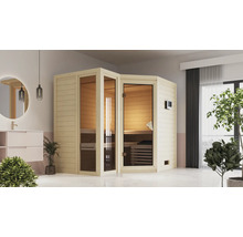 Sauna modulaire Karibu Tamara avec poêle 9 kWkW et commande ext. sans couronne de toit avec porte tout verre bronzé