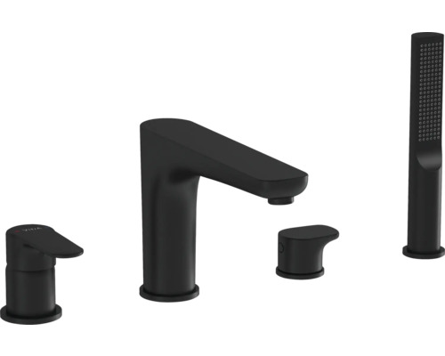 Mélangeur pour bord de baignoire VitrA Root Round noir mat A4274336EXP Robinetterie à quatre trous pour bord de baignoire avec douchette