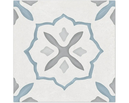 Carrelage sol et mur en grès cérame fin Sirocco blue Cross 22,3 cm x 22,3 cm x 0,9 cm Carreau décoratif avec motif floral
