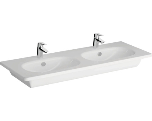 VitrA Doppelwaschtisch Zentrum 120,5 x 46,5 cm weiss glänzend 7795B003-0001 Doppelwaschtisch mit zwei Armaturen für das Badezimmer