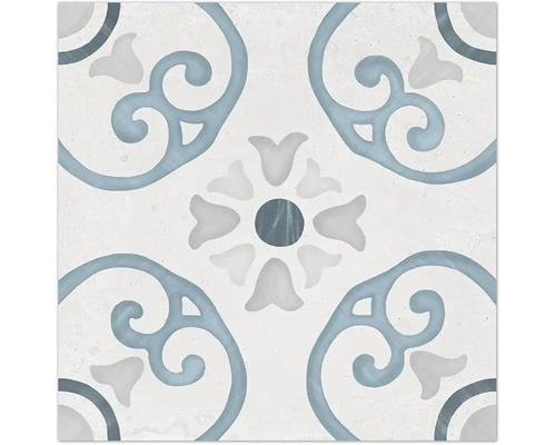 Carrelage sol et mur en grès cérame fin Sirocco blue Dhalia 22,3 cm x 22,3 cm x 0,9 cm Carreau de sol décoratif à motif floral