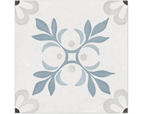 Carrelage sol et mur en grès cérame fin Sirocco blue Garden 22,3 cm x 22,3 cm x 0,9 cm Carreau de sol décoratif avec motif floral