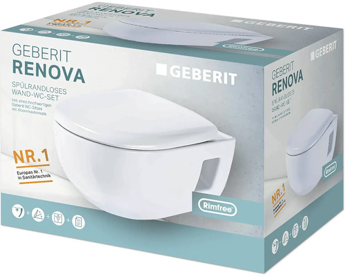 Geberit Renova Cuvette WC suspendue sans bride dans son carton