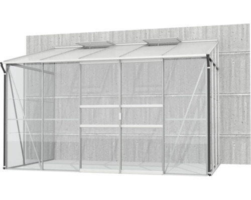Serre avec parois transparentes et fenêtres de toit
