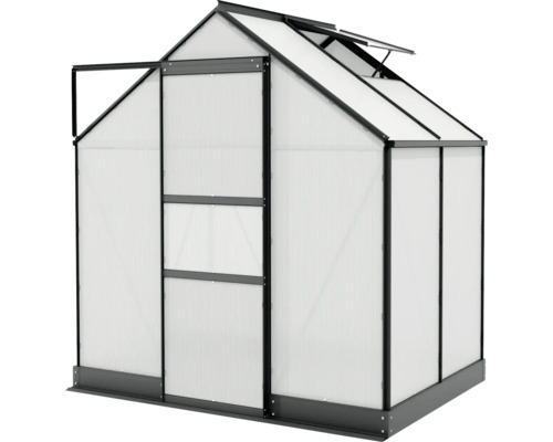 Serre avec fenêtre de toit et porte coulissante