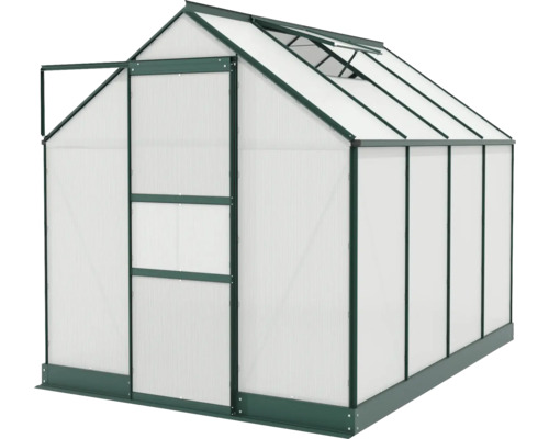 Gewächshaus mit offener Tür und Dachfenster