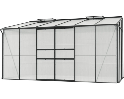 Serre avec fenêtres de toit et cadre en métal