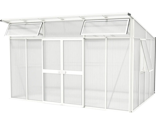 Serre avec panneaux en polycarbonate et fenêtres d''aération