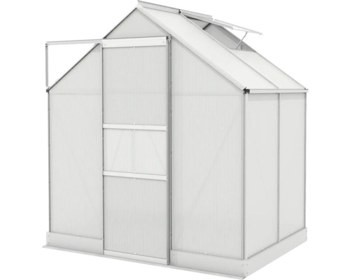 Serre avec porte coulissante et fenêtre de toit