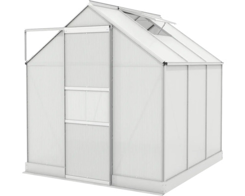 Serre avec porte coulissante et fenêtre de toit