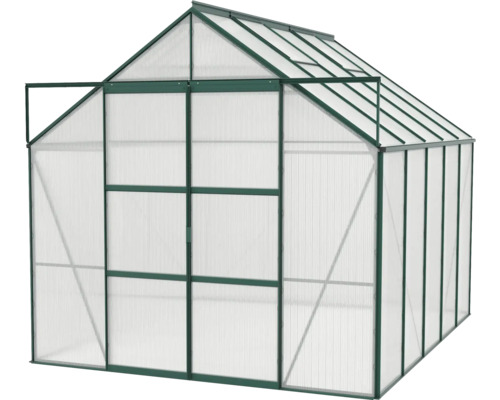 Serre avec panneaux en polycarbonate et cadre en métal