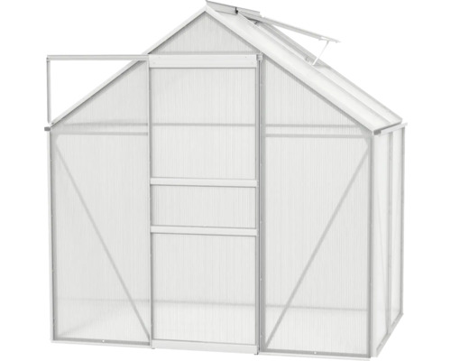 Gewächshaus mit offener Tür und Fenster