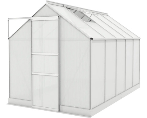 Serre avec porte coulissante et fenêtre de toit