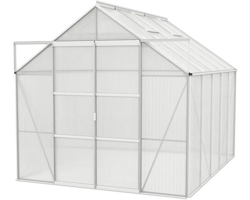 Serre avec plaques en polycarbonate et porte