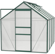 Gewächshaus mit geöffneter Tür und Dachfenster