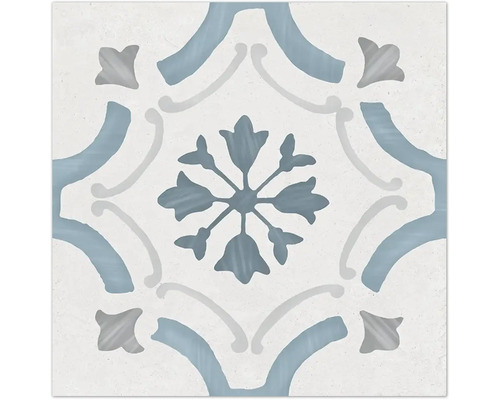 Carrelage sol et mur en grès cérame fin Sirocco blue Ornate 22,3 cm x 22,3 cm x 0,9 cm Carreau décoratif avec motif floral