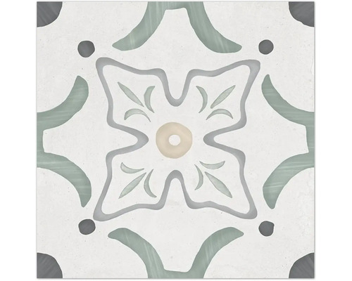 Carrelage sol et mur en grès cérame fin Sirocco green Flower 22,3 cm x 22,3 cm x 0,9 cm Carreau décoratif avec motif floral