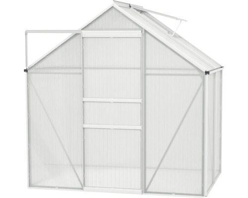 Serre avec porte ouverte.