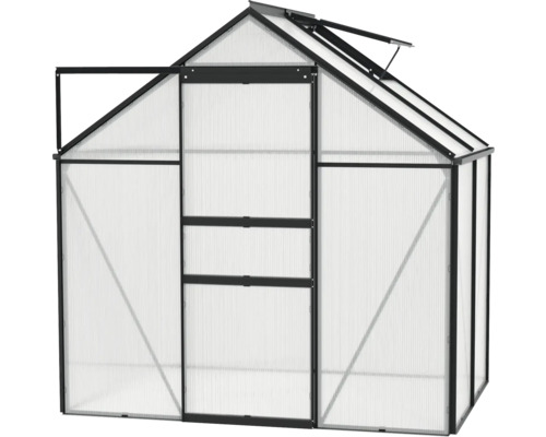 Serre avec porte ouverte et fenêtre de toit