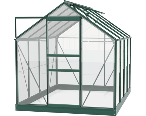 Serre avec porte ouverte et fenêtre de toit