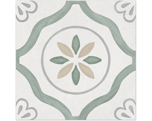 Carrelage sol et mur en grès cérame fin Sirocco green Petals 22,3 cm x 22,3 cm x 0,9 cm Carreau de sol décoratif avec motif floral