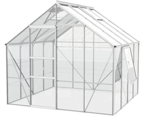 Serre avec porte coulissante et fenêtres à battant