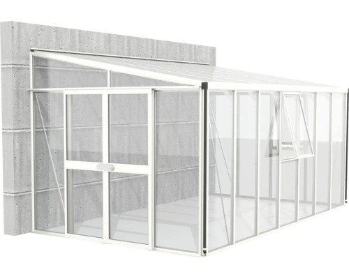 Serre adossée Vitavia Athena 11900 verre de sécurité trempé/ panneaux alvéolés 265,9x460,1 cm blanc