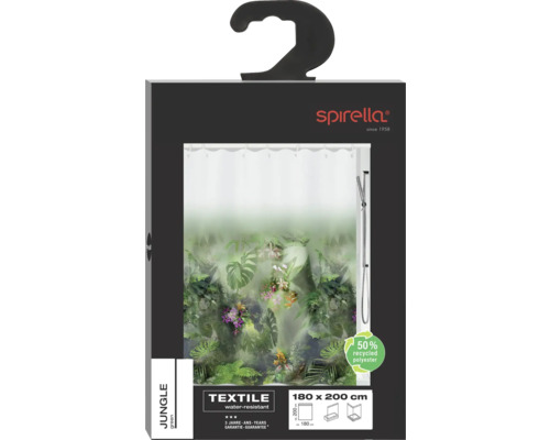Rideau de douche Spirella avec motif jungle, textile, 180 x 200 cm