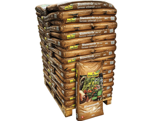 FloraSelf Nature® Blumenerde torffrei (57x40l) 1 Palette Palette mit Blumenerde Säcken, 40 Liter