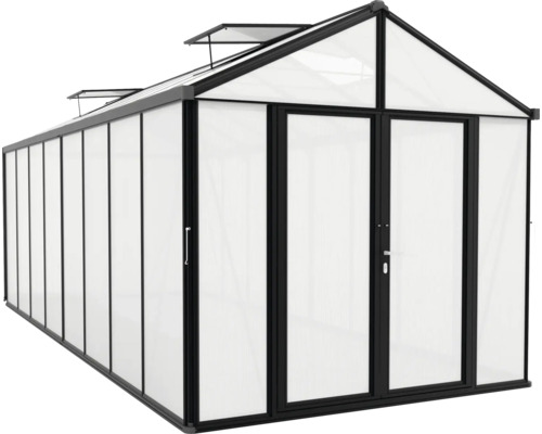 Gewächshaus mit Dachfenstern und Doppeltür