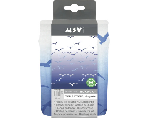 MSV Rideau de douche textile motif mouettes 180x200 cm