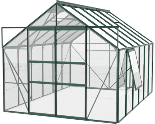 Serre avec cadre en aluminium et plaques de verre transparentes