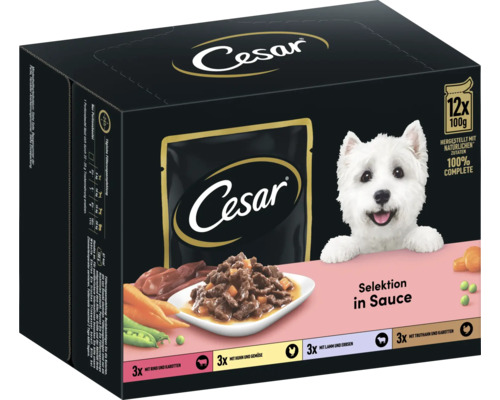 Cesar Nourriture pour chiens humide 12 pièces 1200 g Cesar Aliment pour chien Sélection en sauce, lot de 12