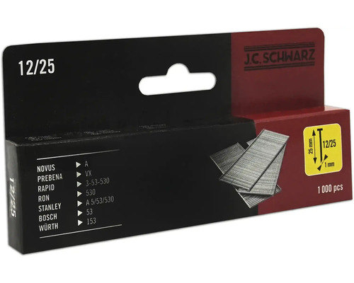 J.C. Schwarz Heftklammern 12/25, Packung mit 1000 Stück