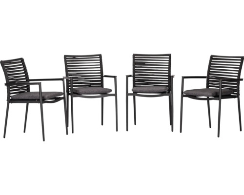 Gartensessel Acamp 4er Set New Jersey 50 x 57 x 86 cm HPL Polyester anthrazit Vier Armlehnstühle mit Sitzkissen für den Außenbereich