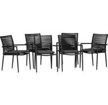Quatre chaises de jardin avec accoudoirs en métal et coussins d''assise