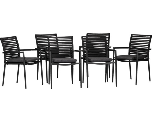 Gartensessel Acamp 6er Set New Jersey 50 x 57 x 86 cm HPL Polyester anthrazit Vier Armlehnstühle aus Metall mit Sitzkissen